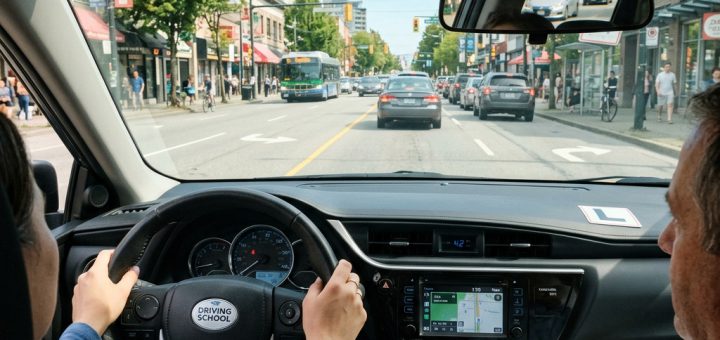 Nauka jazdy, dłonie instruktora i kursanta na kierownicy