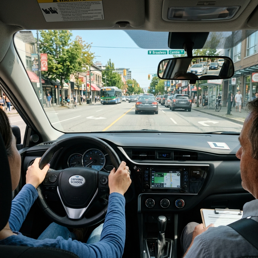 Nauka jazdy, dłonie instruktora i kursanta na kierownicy